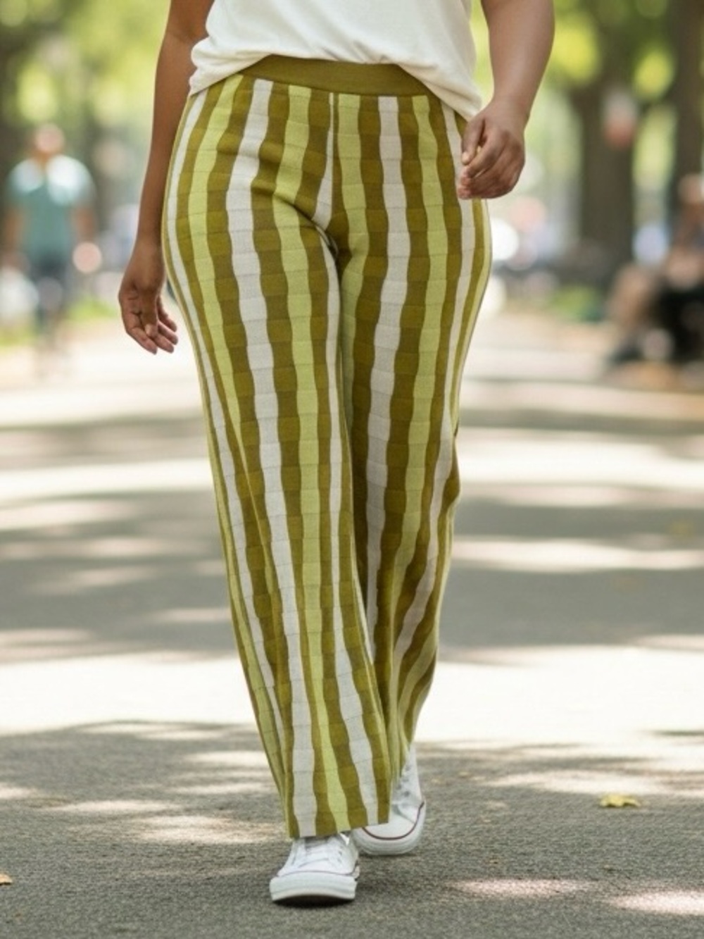 Back Beat Co. Olive & Cream Vertical Stripe Wide-Leg Pants